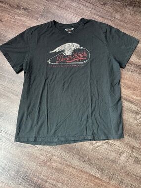 Denim & Supply Ralph Lauren Black Tee with Winged Logo and Red Script